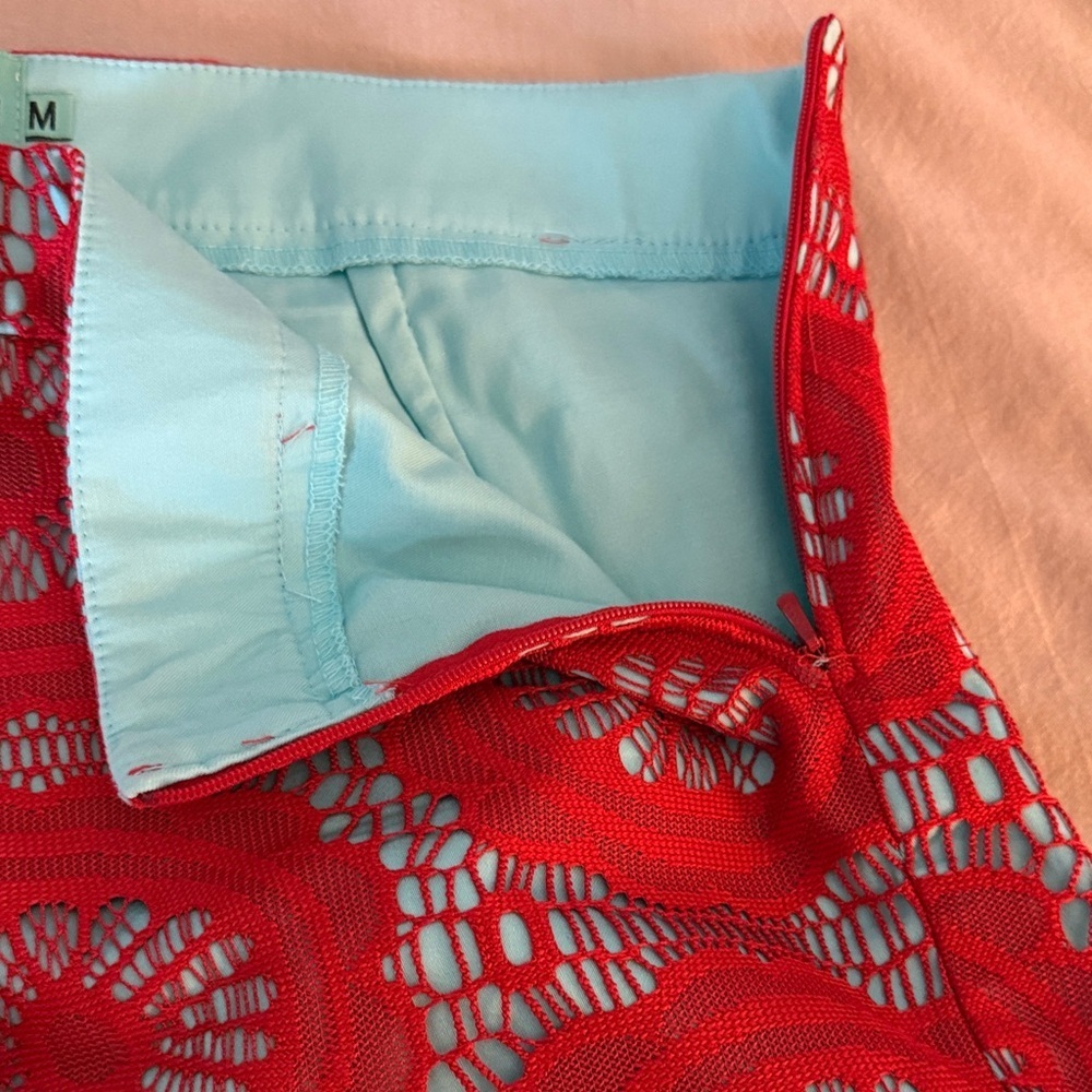 Judith March Red Lace Crochet Shorts light Blue Lining Medium Boutique - Picture 4 of 7